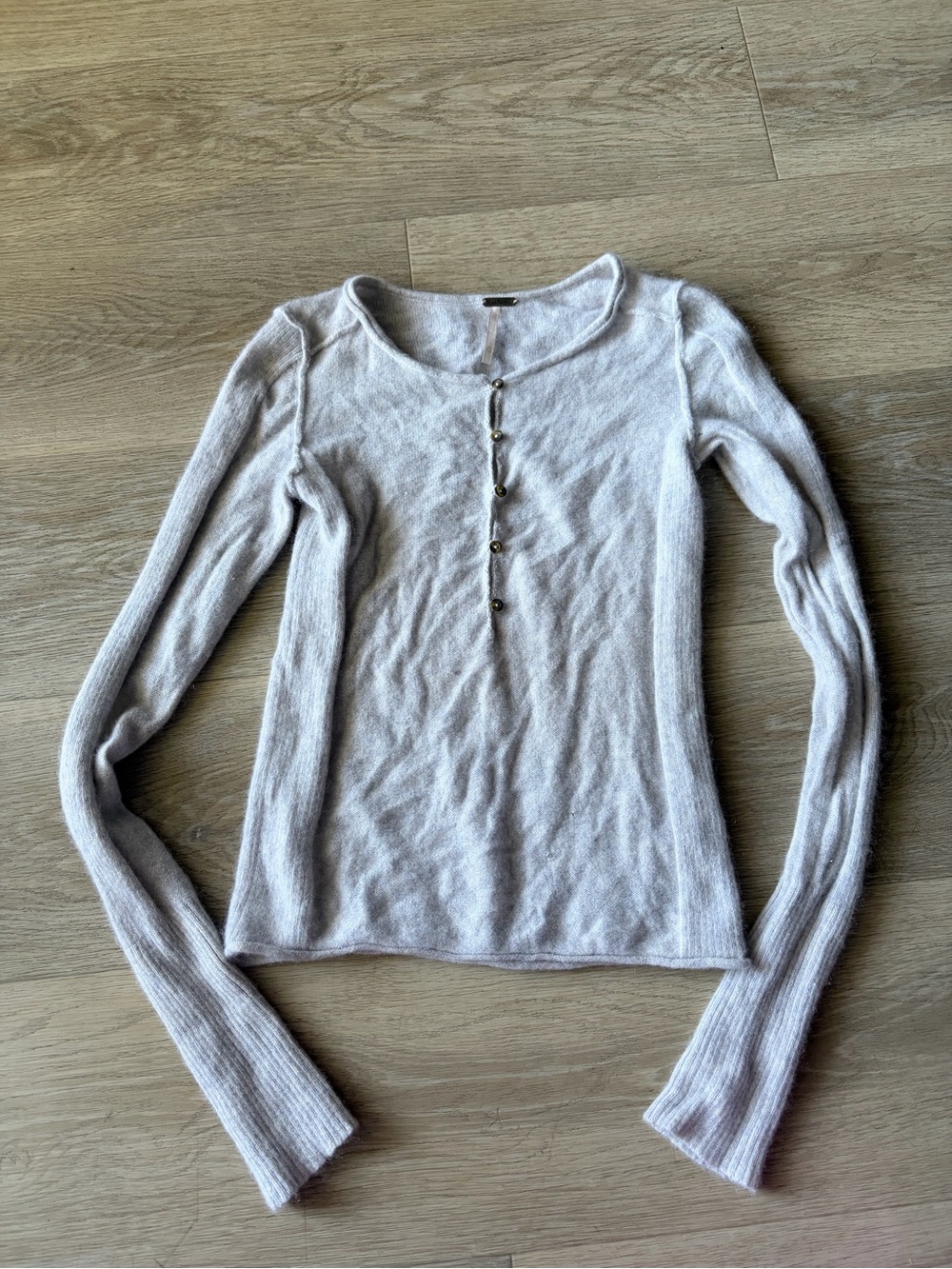 Soft grey free people cashmere button up long sleeve top